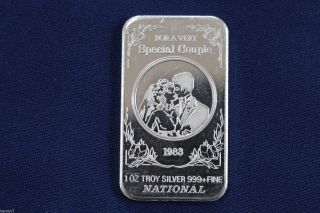 1983 National For A Very Special Couple Engraved.  999 Fine Silver Art Bar E2286 photo