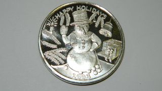 1993 Happy Holidays Snowman Collectible.  999 Fine Silver 1oz Round J999 - 3 photo