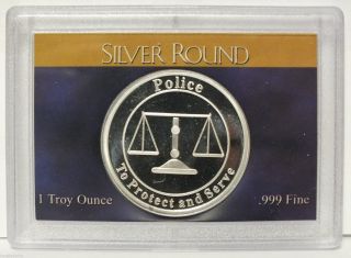 Police To Protect And Serve - 1 Oz.  999 Silver Round + Harris Case - Jf467 photo