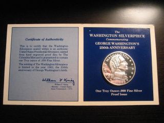1982 George Washington Silverpiece 1 Troy Ounce.  999 Silver Proof Commemorative photo