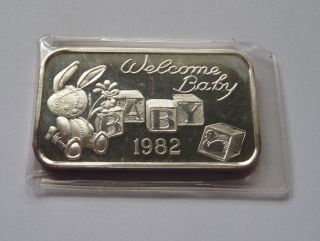 1982 Welcome Baby 1 Oz.  999 Fine Silver Art Bar Madison photo