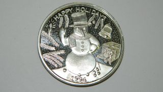 1994 Happy Holidays Snowman Collectible.  999 Fine Silver 1oz Round Ag - 8 photo