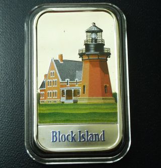 Lighthouse Block Island,  Rhode Island 1 Oz.  999 Fine Enamel Silver Bar Ingot photo