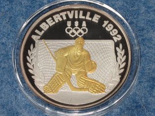1992 Albertville Us Olympic Team Hockey Chrysler Sponsor Silver Art Medal D2948 photo