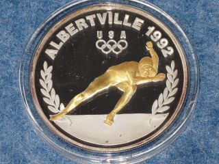 1992 Albertville Us Olympic Team Men ' S Skating Chrysler Silver Art Medal D2949 photo