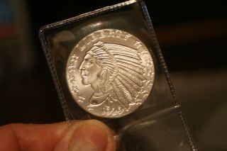 1 - Troy Oz Round Incuse Indian Head.  999 Fine Silver Made In Usa photo