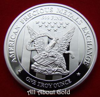 Solid Silver Round 1 Oz Apmex.  999 Patriotic Eagle Design Stunning Proof - Like Bu photo