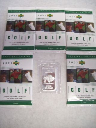 1 Oz Indian Buffalo Trust In God.  999 Fine Silver Oz 2001 Tiger Woods Golf Packs photo