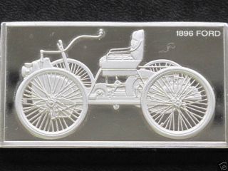 1896 Ford Quadricycle Automobile Silver Art Bar 2 Troy Oz Franklin A0061 photo