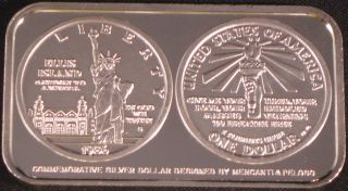 Silver Mine Statue Of Liberty Round Dollar Coin Design Bar Ellis Island Tourch photo