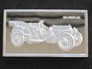1911 Simplex Automobile Silver Art Bar 2 Troy Oz Franklin A0154 photo