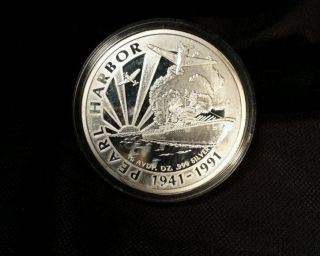 1991 50th Anniversary Of Pearl Harbor Memorial 16 Avdp.  Ounces.  999 Silver Round photo