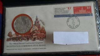 Official 2nd Continental Congress Bicentennial Fdc 92% Pure Silver Medal And Cac photo