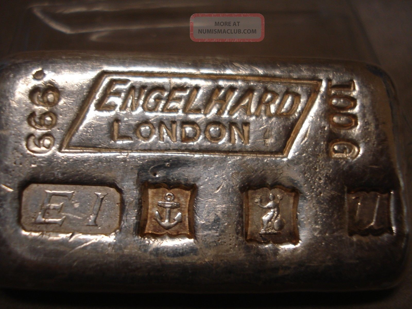100g Grams Engelhard London " U " Old Style Poured. 999 Silver Bar Rare 185