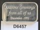 1991 Inland Silver Art Bar Season ' S Greetings One Troy Ounce D6457 Silver photo 1