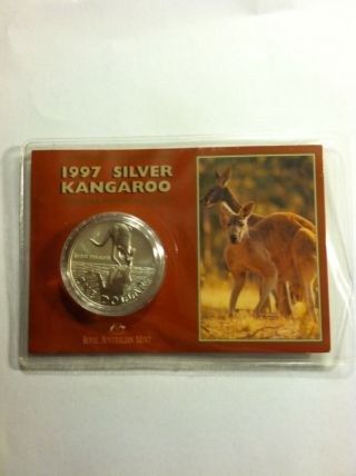1997 1oz.  999 Pure Silver $1 Kangaroo Frosted Uncirculated Carded Coin photo