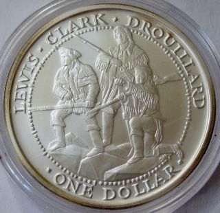 2003 Lewis Clark Drouillard $1 Dollar 999 Fine Silver Coin Shawnee Bu Ws19 photo