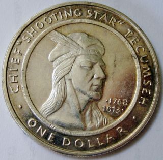 2002 Chief Shooting Star Tecumseh $1 Dollar 999 Fine Silver Coin Shawnee Ws17 photo