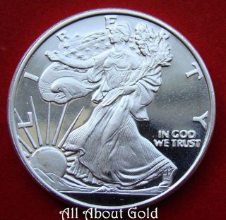 Solid Silver Round 1 Troy Oz Walking Liberty American Eagle.  999 Pure Mirror Bu photo