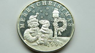 1990 Fox & Rabbits Merry Christmas 1oz.  999 Fine Silver Ag126 photo