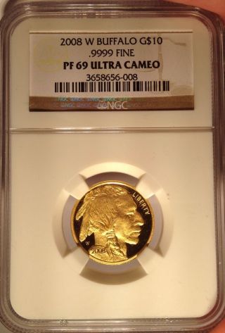 2008 - W $10 Ngc Pr 69 Ultra Cam 1/4 Oz American Gold Buffalo (pf 69 Ultra Cameo) photo