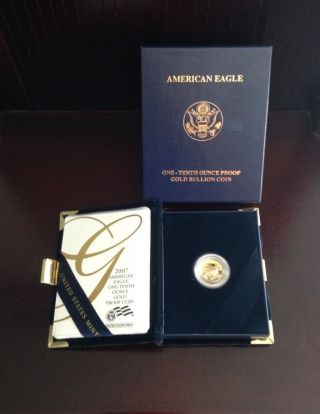 2007 - W 1/10 Oz $5 American Eagle Gold Proof Coin W/ Box & (z - 74) photo