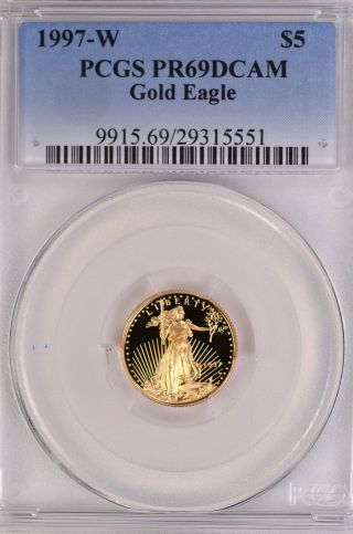 1997 - W 1/10 Oz Gold Eagle $5 Pcgs Proof Pr69dcam photo