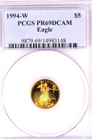 1994 - W 1/10 Oz Gold Eagle $5 Pcgs Proof Pr69dcam photo