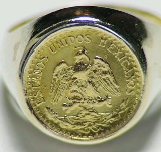 14kt Solid Gold Dos Pesos Bullion Coin Ring No Scrap 7.  54gm Retro Vintage Estate photo