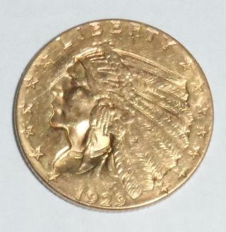 1929 $2 1/2 Indian Head Gold Coin Qtr Eagle Rare In Au/bu photo