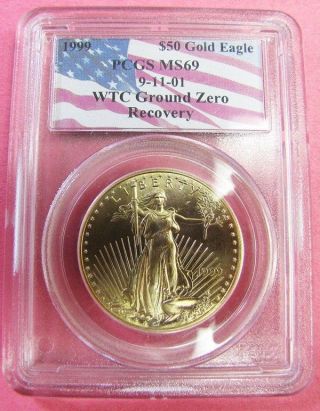 1999 World Trade Center Recovery $50 Gold Eagle 911 Coin Certified Pcgs Ms 69 photo