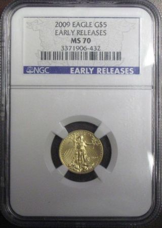 2009 Eagle Gold $5 Ngc - Ms 70 Perfect - 1/10 Ounce Gold Coin - photo