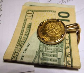 24k Gold Mexican 20 Pesos Gold Coin - Random Year Coin - 14k Money Clip photo