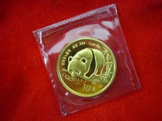 1987 Y China Panda 1/10oz Gold 10 Yuan Coin Mip photo