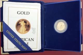 1988 - P 1/10 Oz,  5 Dollar Proof Cameo Gold American Eagle Coin (w/box &) photo
