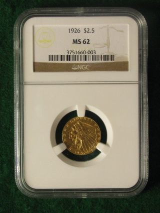 1926 U.  S.  Gold Indian Head $2 - 1/2 Coin,  Ngc Ms62 - Quarter Eagle - photo