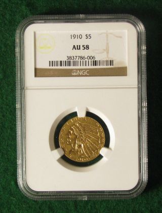 1910 U.  S.  Gold Indian Head Dollar $5 Coin,  Ngc Ms58 - Half Eagle - photo
