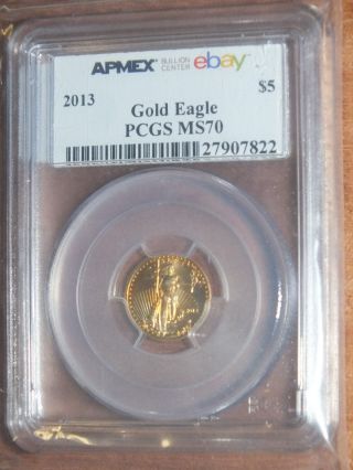 2013 1/10 Oz Gold Eagle $5 Coin - Ms - 70 Pcgs - Dual Cert Apmex / Pcgs photo