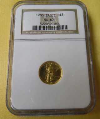 1986 Gold Eagle $5 Tenth - Ounce Ms 69 Ngc 1/10 Oz Fine Gold photo