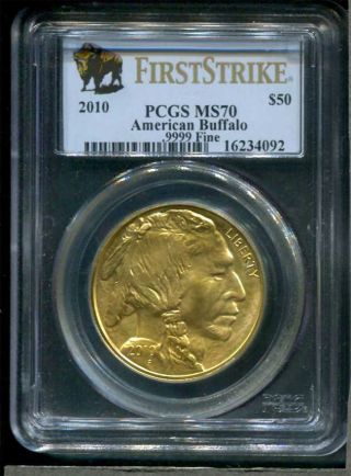 2010 $50 Uncirculated American Gold Buffalo First Strike Pcgs Ms - 70 Bison Label photo