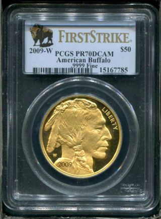 2009 - W $50 Proof American Gold Buffalo First Strike Pcgs Pr - 70dcam Bison Label photo