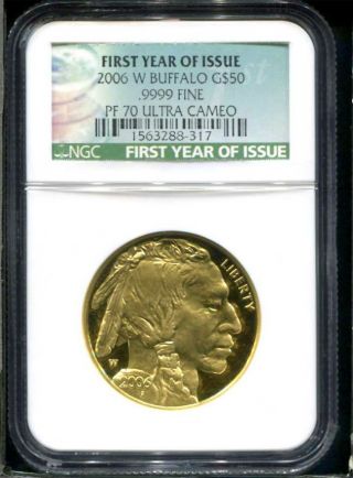 2006 - W $50 Proof American Gold Buffalo Ngc Pf - 70 Ultra Cameo First Year Of Issue photo