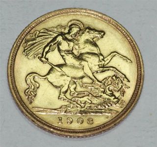 Gold Half Sovereign Coin 1908 - 22ct Gold - Melbourne photo