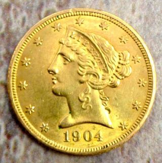 1904 P $5 Liberty Gold Ch Unc+++premium Quality,  Vivd Color photo
