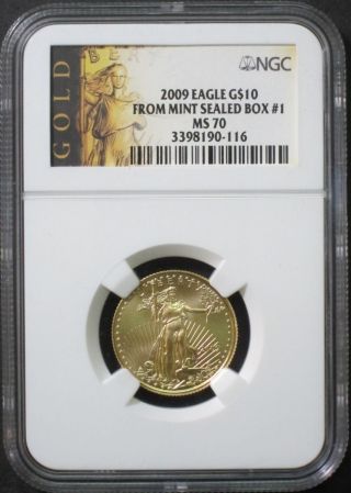 2009 $10 Gold Eagle Ms70 Ngc From Monster Box 1 Rare Perfect photo