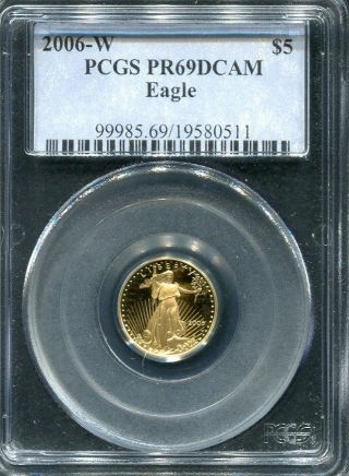 2006 - W Pcgs Pr69dcam $5 American Gold Eagle - Deep Cameo Proof 1/10 Oz.  Eagle photo