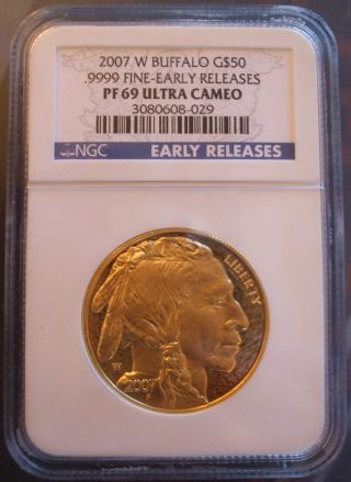 2007 W Ngc Pf69 Ultra Cameo 1 Oz.  Gold Buffalo.  9999 Fine Gold Early Releases photo