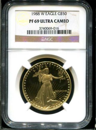 1988 - W 1 Oz $50 Proof American Gold Eagle Ngc Pf - 69 Ultra Cameo Tough Year photo