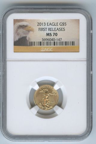 Wow Ms 70 $5 1/10 Ounce Gold American Eagle First Release Ngc Certified photo