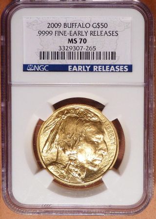 2009 $50 Buffalo Gold Ngc Graded Ms70,  Early Releases,  1 Oz.  9999 Fine Gold photo
